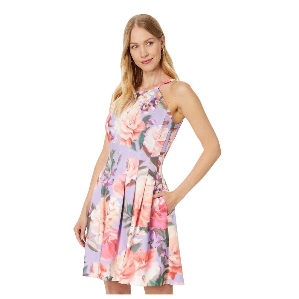 Vince Camuto Womens 10 Lavender Floral Printed Scuba Fit Mini Dress NWT CP64
